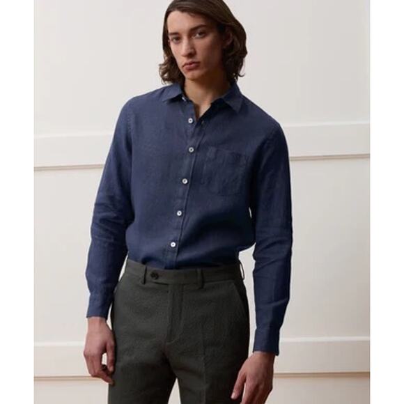 Todd Snyder Slim Sea Soft Irish Linen Point Collar Shirt Size Medium Blue - Picture 2 of 12